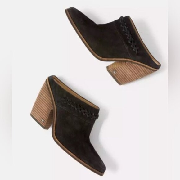 NWOT SAM EDELMAN NEW YORK ALISON SUEDE LEATHER Western‎ Black Mule Heel Size 10M - Picture 1 of 16